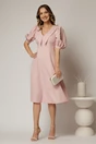 Rochie DY Fashion roz in clini cu guler ascutit si maneci scurte bufante, 3, dyfashion.ro
