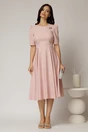 Rochie DY Fashion roz midi cu pliuri pe fusta si design cu detaliu la bust, 3, dyfashion.ro
