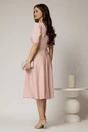 Rochie DY Fashion roz midi cu pliuri pe fusta si design cu detaliu la bust, 2, dyfashion.ro