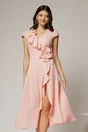 Rochie DY Fashion roz midi cu volanas pe fusta si detaliu amplu foral, 1, dyfashion.ro