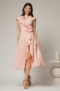 Rochie DY Fashion roz midi cu volanas pe fusta si detaliu amplu foral, 3, dyfashion.ro