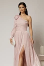Rochie DY Fashion roz pe un umar cu detaliu floral amplu din voal peliculizat, 3, dyfashion.ro