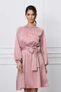 Rochie Dy Fashion roz pudra cu elastic si cordon in talie