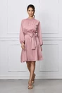 Rochie Dy Fashion roz pudra cu elastic si cordon in talie