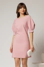 Rochie DY Fashion roz scurta croi cambrat cu maneci cu design atipic, 1, dyfashion.ro