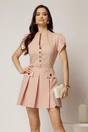 Rochie DY Fashion roz scurta cu pliuri pe fusta si nasturi pe bust, 1, dyfashion.ro