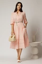 Rochie DY Fashion roz somon din bumbac cu insertii perforate si curea in talie, 3, dyfashion.ro