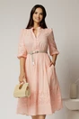 Rochie DY Fashion roz somon din bumbac cu insertii perforate si curea in talie, 1, dyfashion.ro