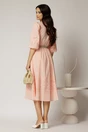 Rochie DY Fashion roz somon din bumbac cu insertii perforate si curea in talie, 2, dyfashion.ro