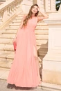 Rochie DY Fashion lunga eleganta din tull roz somon cu pene la umeri