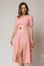 Rochie DY Fashion roz somon midi cu detaliu talie si decupaj la decolteu, 1, dyfashion.ro