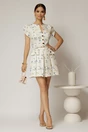 Rochie DY Fashion scurta alba cu floricele si fusta cu pliuri, 3, dyfashion.ro