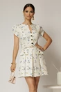 Rochie DY Fashion scurta alba cu floricele si fusta cu pliuri, 1, dyfashion.ro