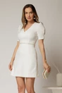 Rochie DY Fashion scurta alba cu perle in talie si maneci scurte, 1, dyfashion.ro