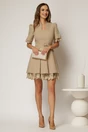 Rochie DY Fashion scurta bej clos cu dantela la maneci si fusta, 3, dyfashion.ro