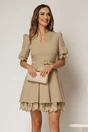 Rochie DY Fashion scurta bej clos cu dantela la maneci si fusta, 1, dyfashion.ro