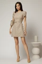 Rochie DY Fashion scurta bej cu buline si maneci tip lalea, 3, dyfashion.ro