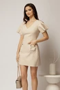 Rochie DY Fashion scurta bej cu croi drept si buzunare pe fusta, 1, dyfashion.ro