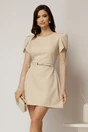 Rochie DY Fashion scurta bej cu maneci din dantela si curea in talie, 1, dyfashion.ro