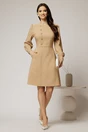 Rochie DY Fashion scurta bej cu nasturi pe bust si fusta tip A, 3, dyfashion.ro