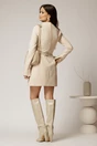 Rochie DY Fashion scurta bej deschis din stofa cu clapete tip buzunare si curea in talie, 2, dyfashion.ro