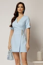 Rochie DY Fashion scurta bleu cu decolteu petrecut si nasturi pe maneci, 1, dyfashion.ro