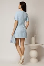 Rochie DY Fashion scurta bleu cu decolteu petrecut si nasturi pe maneci, 2, dyfashion.ro