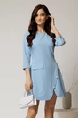 Rochie DY Fashion scurta bleu cu dungi si nasturi pe fusta, 1, dyfashion.ro