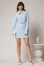 Rochie DY Fashion scurta bleu cu guler tip camasa si accesoriu, 3, dyfashion.ro