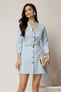 Rochie DY Fashion scurta bleu cu inchidere cu nasturi si curea in talie, 1, dyfashion.ro