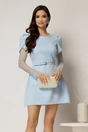 Rochie DY Fashion scurta bleu cu maneci din dantela si curea in talie, 1, dyfashion.ro