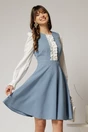 Rochie DY Fashion scurta bleu cu maneci lungi din poplin si volanase, 1, dyfashion.ro