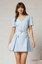 Rochie DY Fashion scurta bleu cu pliuri si decolteu in V, 1, dyfashion.ro