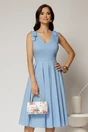 Rochie DY Fashion scurta bleu din poplin cu funde pe umeri, 1, dyfashion.ro