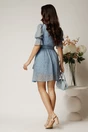 Rochie DY Fashion scurta bleu din voal cu imprimeu gri si cordon in talie, 2, dyfashion.ro