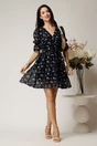 Rochie DY Fashion scurta bleumarin din voal cu floricele si cordon in talie, 3, dyfashion.ro