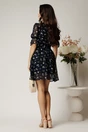 Rochie DY Fashion scurta bleumarin din voal cu floricele si cordon in talie, 2, dyfashion.ro