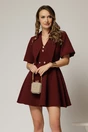 Rochie DY Fashion scurta bordo cu guler ascutit si nasturi, 1, dyfashion.ro