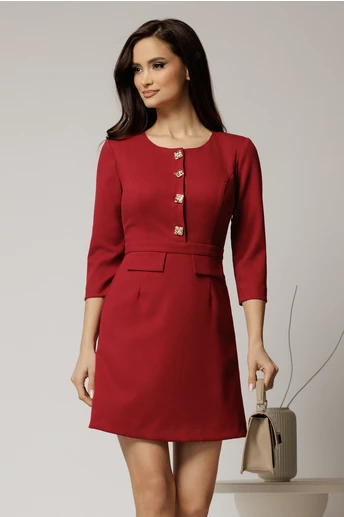 Rochie DY Fashion scurta bordo cu nasturi pe bust si fusta tip A