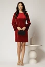 Rochie DY Fashion scurta bordo din catifea cu paiete si funda la spate, 3, dyfashion.ro