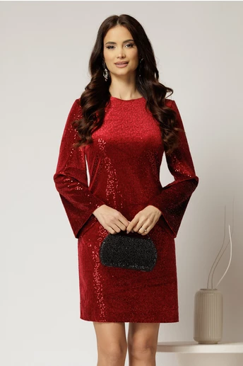 Rochie DY Fashion scurta bordo din catifea cu paiete si funda la spate