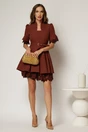 Rochie DY Fashion scurta caramizie clos cu dantela la maneci si fusta, 3, dyfashion.ro