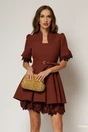 Rochie DY Fashion scurta caramizie clos cu dantela la maneci si fusta, 1, dyfashion.ro
