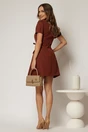 Rochie DY Fashion scurta caramizie cu nasturi decorativi la bust si pliuri pe fusta, 2, dyfashion.ro