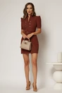 Rochie DY Fashion scurta caramizie cu nasturi decorativi pe bust si maneca scurta, 3, dyfashion.ro