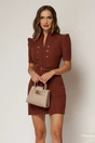 Rochie DY Fashion scurta caramizie cu nasturi decorativi pe bust si maneca scurta, 1, dyfashion.ro
