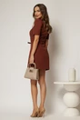 Rochie DY Fashion scurta caramizie cu nasturi decorativi pe bust si maneca scurta, 2, dyfashion.ro