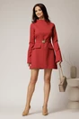 Rochie DY Fashion scurta caramizie din stofa cu clapete tip buzunare si curea in talie, 3, dyfashion.ro