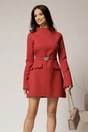 Rochie DY Fashion scurta caramizie din stofa cu clapete tip buzunare si curea in talie, 1, dyfashion.ro