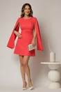 Rochie DY Fashion scurta corai cu maneci lungi crapate si aplicatii la decolteu, 3, dyfashion.ro
